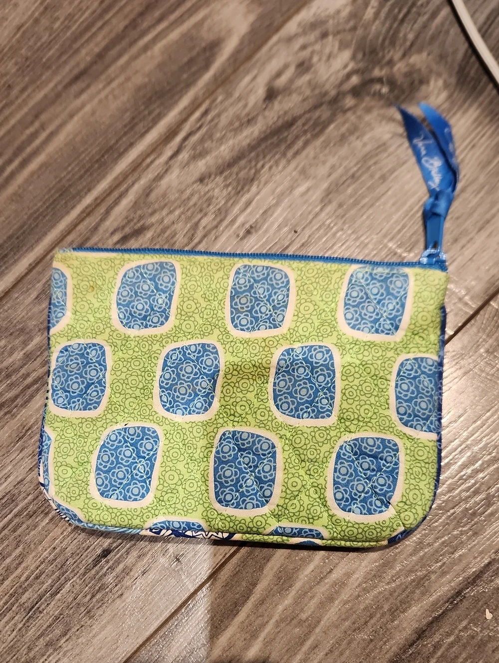 EUC Vera Bradley Blue and Lime Patterned Cosmetic Pouch 6 7/8